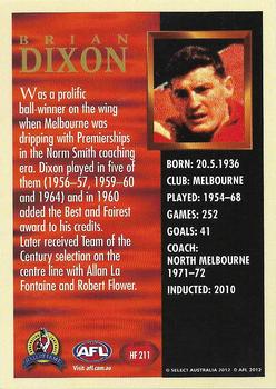 2012 Select AFL Eternity - Hall of Fame Series 4 #HF211 Brian Dixon Back